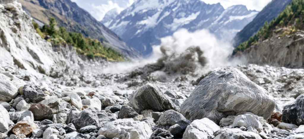 glacier himalayen avec zones de roche apparente